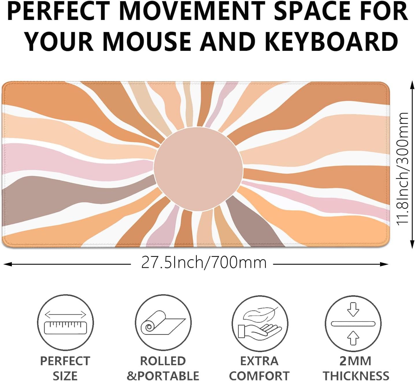 Artistic Sunlight Mouse Pad,XL Simplicity Mousepad Desk Pad with Stitched Edges,Non-Slip Waterproof Rubber Base Mouse Mat Desk Mat for Office Computer Keyboard Laptop Home(27.5x11.8 in)