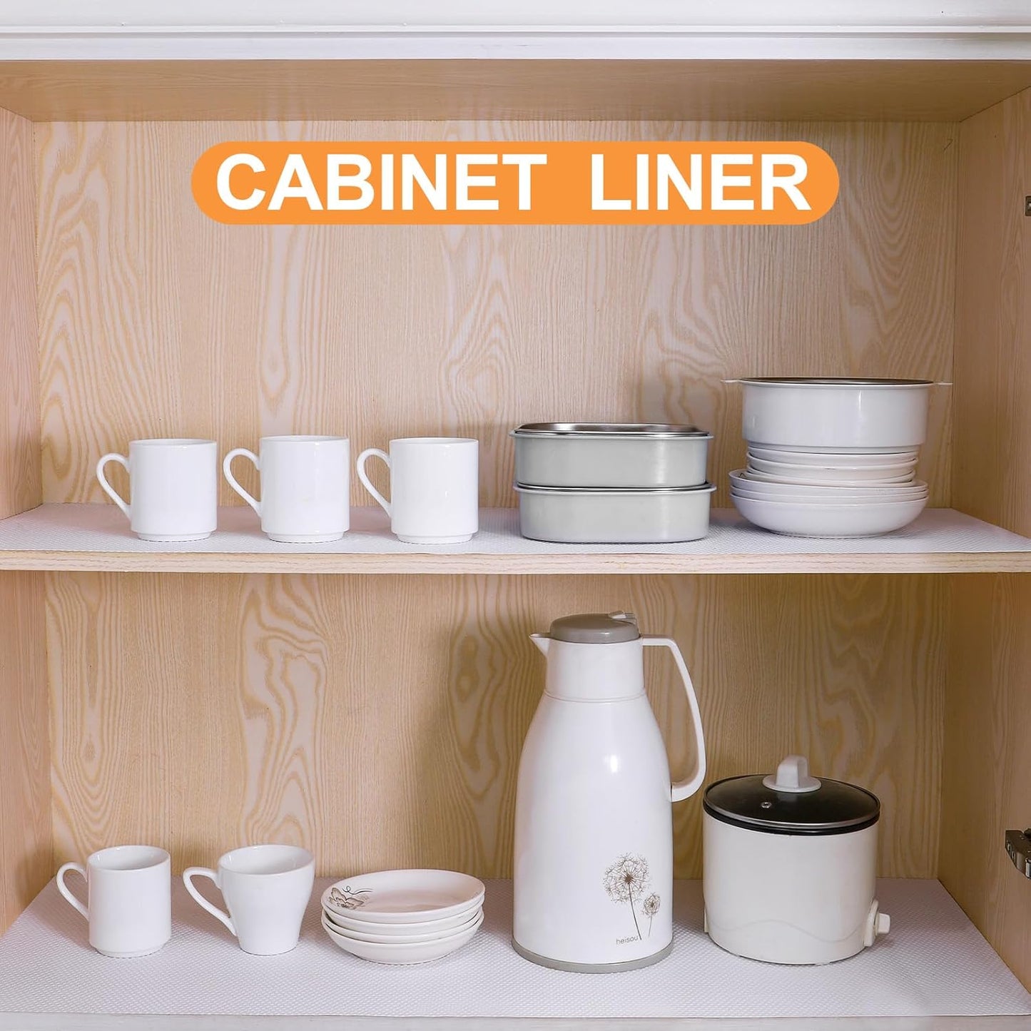 FLPMIX Shelf Liner 20 inch Wide - Waterproof Cabinets Liners, Standard Size 20 X 300Inch, Non-Adhesive, Easy to Cut Under Sink Mat for Kitchens Drawer, Pantry Shelves, White