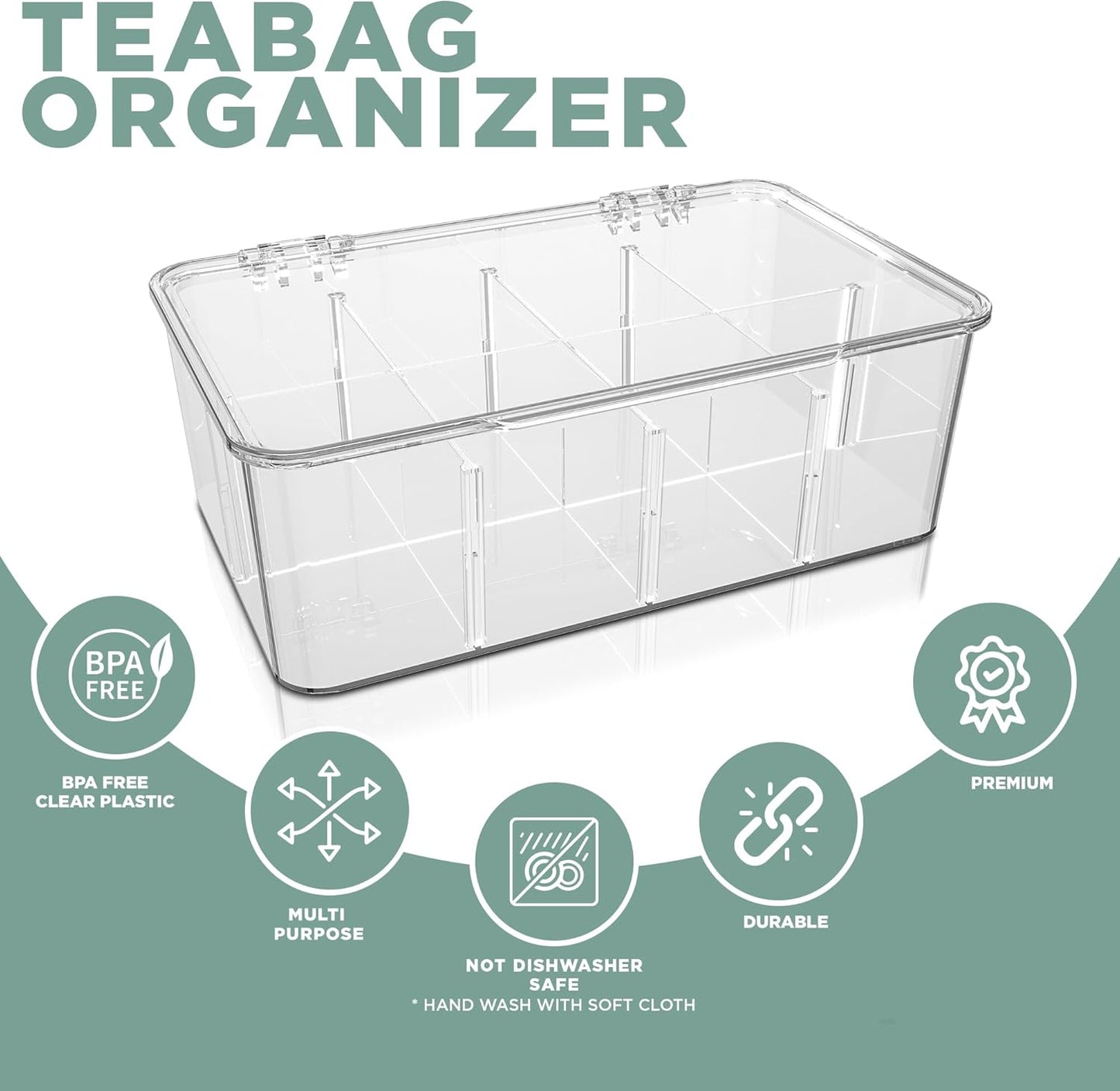 Utopia Home - Tea Bag Organizer With Lids, (2 Pack) Clear Pantry Storage Box - Stackable Partition Organizers or Holder With Lids For Drawers, Countertops, Fridge, Kitchen, Snack & Spice Organization