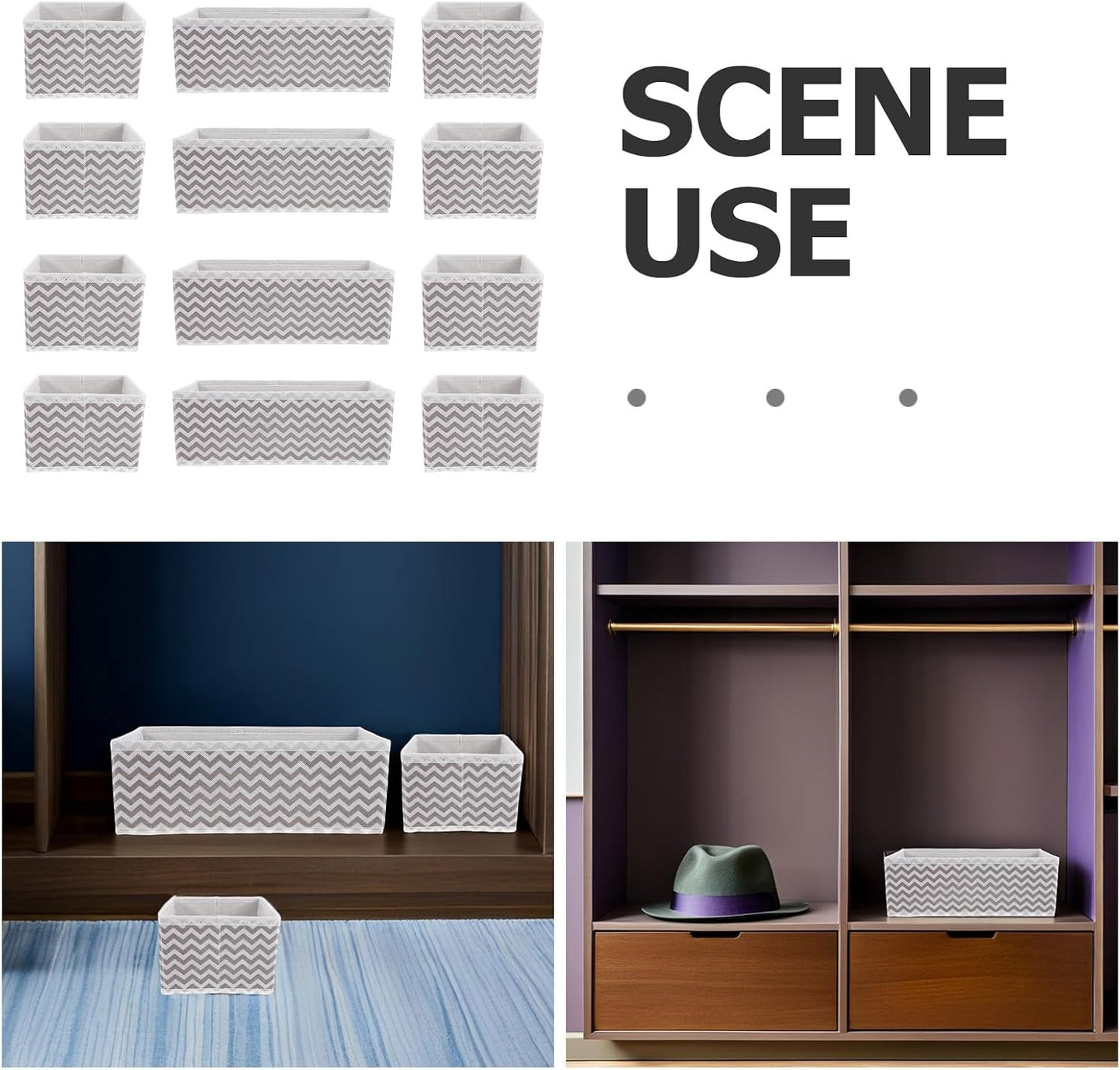 12pcs Socks Drawer Organizer: Underwear Storage Dividers - Closet Cabinet Dresser Storage Boxes For Stockings Leggings Bra Ties Closet Organization