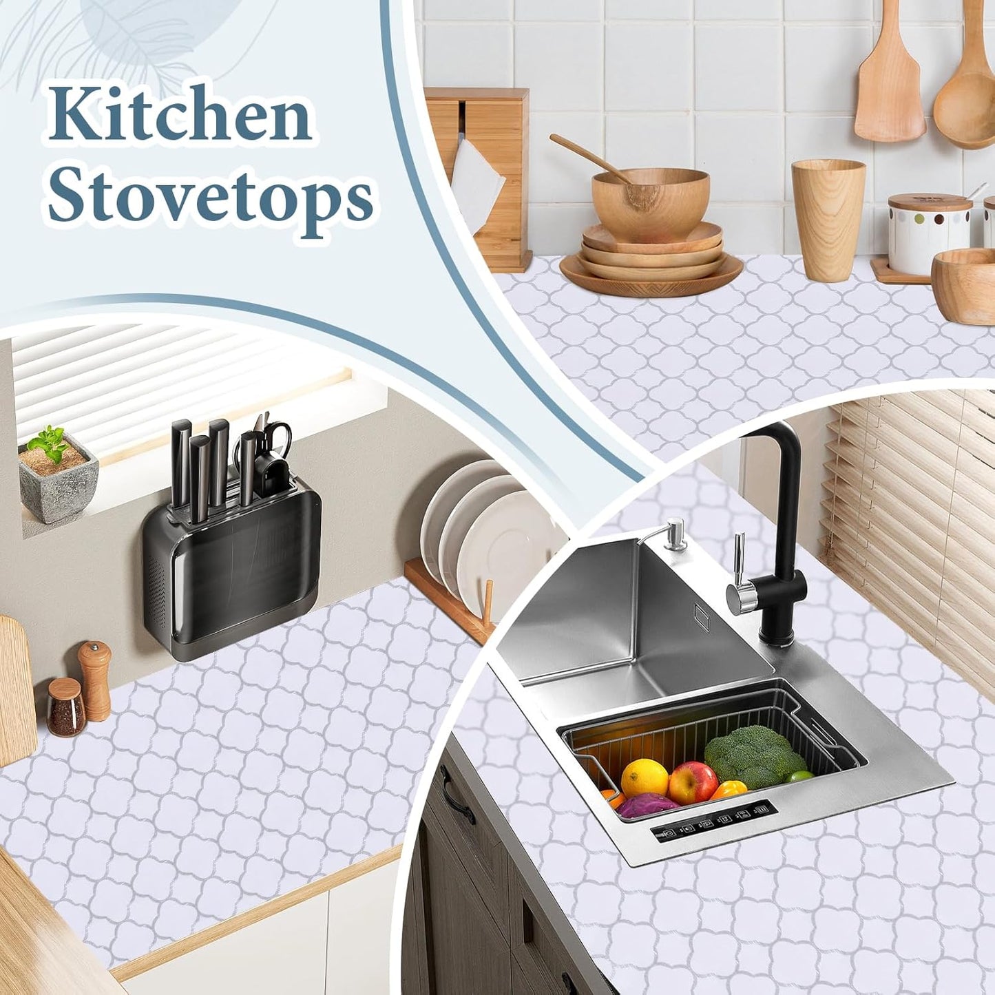 Shelf Drawer Liners for Kitchen Cabinets Non Adhesive Drawer Liner Thickened Refrigerator Liner Silver Quatrefoil Strong Non-Slip Paper for Tool Box with Knife and Tape Measure,17.3 x 236.2 Inches