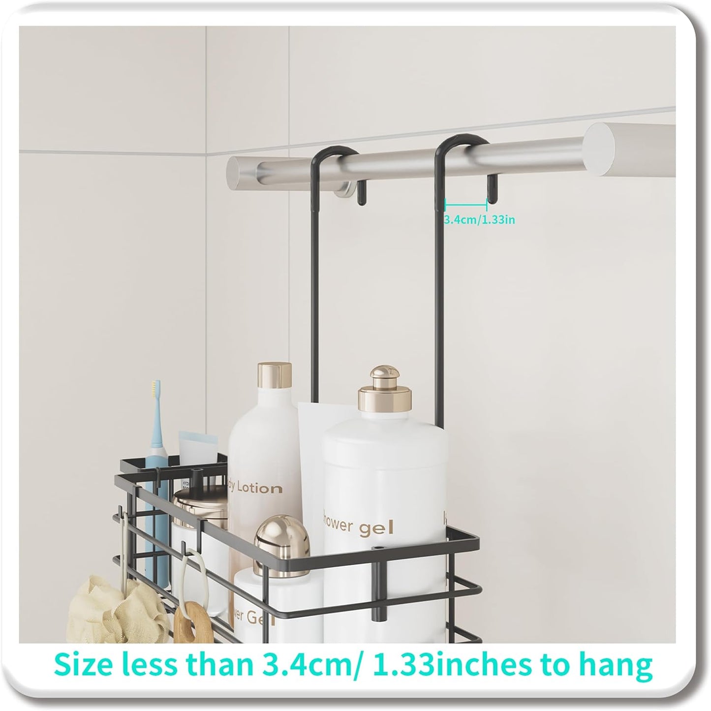 HapiRm Hanging Shower Caddy Organizer - No Drilling Shower Shelves with Hooks and Toothbrush Holder, Rustproof 304 Stainless Steel Bathroom Organizer - Black