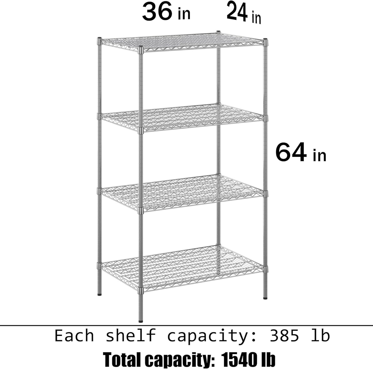 24" Deep x 36" Wide x 64" Height Wire Shelving Kit | 4-Tier | NSF Commercial Storage Rack Unit
