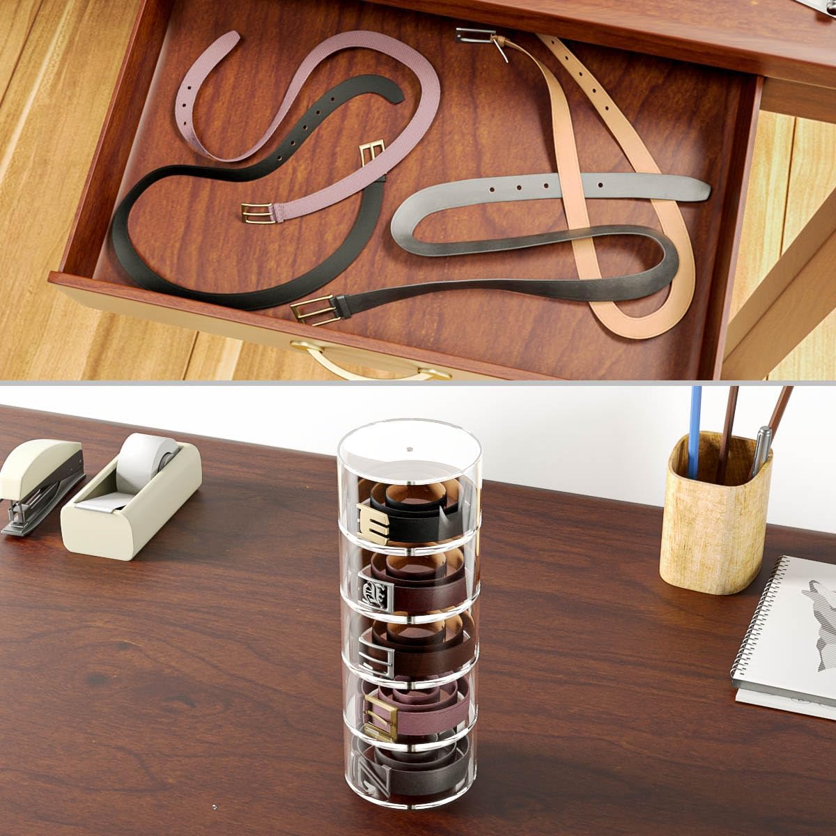 NIUBEE Belt Organizer, Acrylic 8 Layers Belt Case Storage Holder and Display for Accessories like Jewelry,Watch,Bracelets