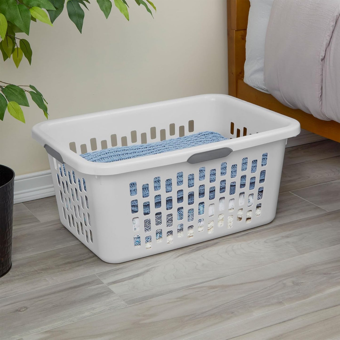 Sterilite Laundry Basket, Plastic Clothes Hamper, Large Rectangle Bin with Comfort Grip Handles and Reinforced Rim, 2 Bushel Capacity, White, 6 Pack