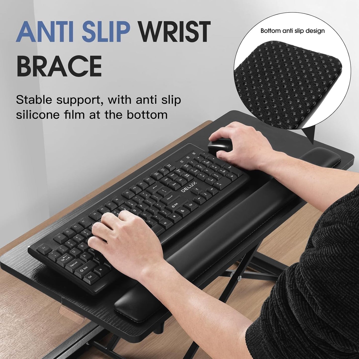 Omhuzsyo Standing Keyboard Tray Keyboard stand, Adjustable Height Keyboard and Mouse Riser for Desktop,For Ergonomic Sit Stand Workstations With Wrist Rest、Laptop Desk 26.7 x 11.7 Inch(Black)
