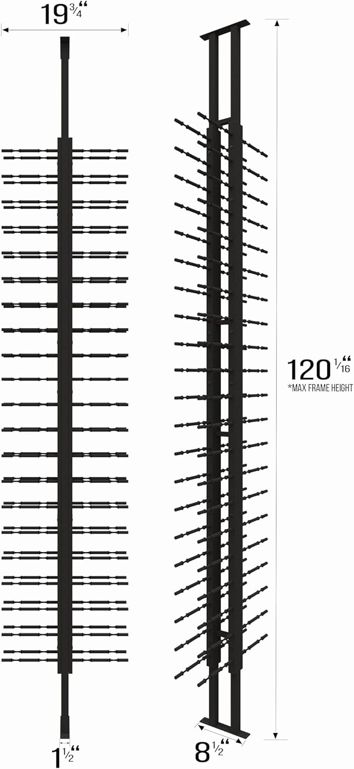 Ultra Wine Racks Floor-to-Ceiling Mount Display (2 Side, Double Deep, Black, Holds 84 Wine Bottles) - Modern Metal Wine Storage for Wine Cellars, Home Bars, Kitchens, & Dining Rooms