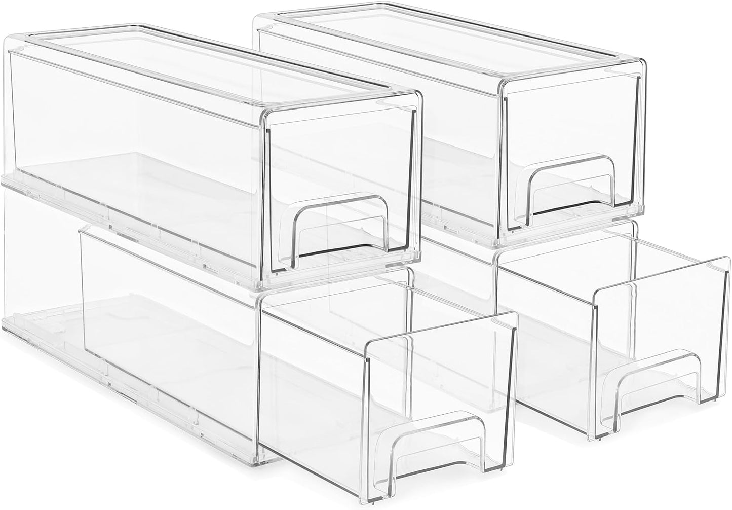 Sorbus Small Wide Clear Storage Drawers (4 Pack) – Stackable Pull-Out Storage Bins for Fridge, Pantry, and Cabinet Organization – Acrylic Drawer Organizers