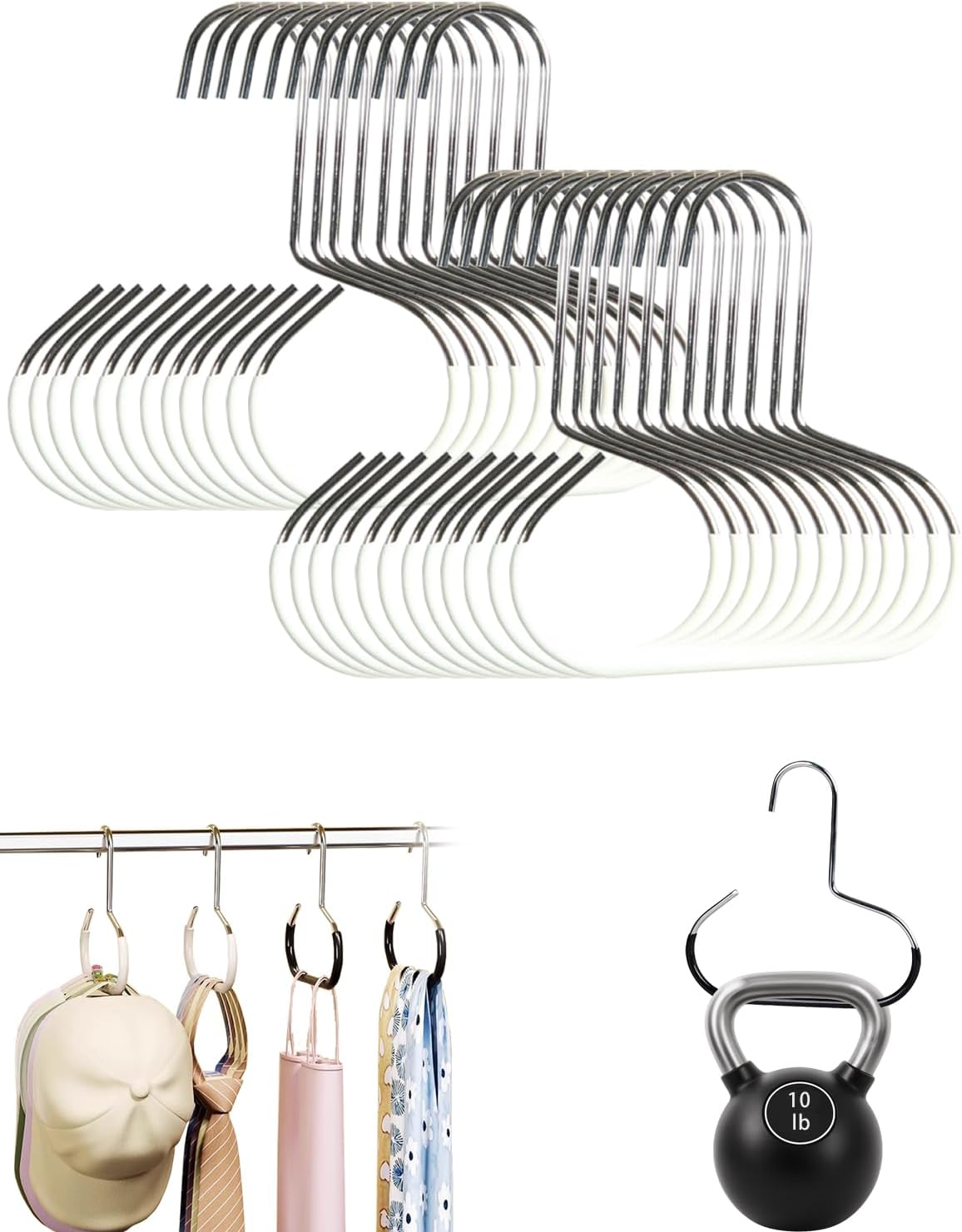 Durable Steel Hangers: Maximize Closet Space with Versatile Storage, Multifunctional Steel Hangers, Heavy Duty Closet Organizer Hooks for Hats, Scarves, Belts, Ties, Bra, Anti-Slip (White, 24 PCS)