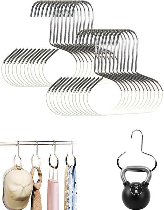 Durable Steel Hangers: Maximize Closet Space with Versatile Storage, Multifunctional Steel Hangers, Heavy Duty Closet Organizer Hooks for Hats, Scarves, Belts, Ties, Bra, Anti-Slip (White, 24 PCS)