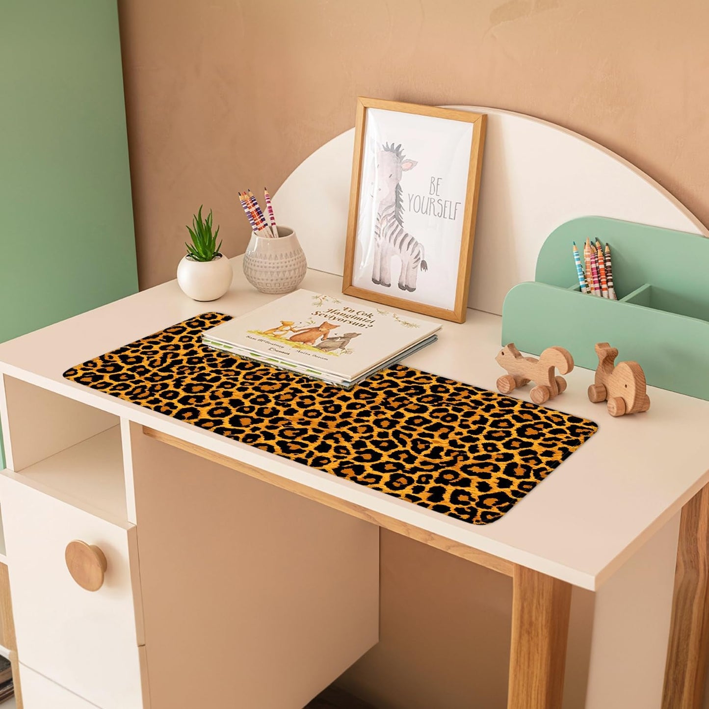 Leopard Print Mouse Pad – Large Extended Desk Mat 31.5 x 11.8 in– Bold Cheetah Animal Pattern, Non-Slip Rubber Base, Waterproof Surface, Fashionable Keyboard & Mouse Pad for Office, Home, or Gaming
