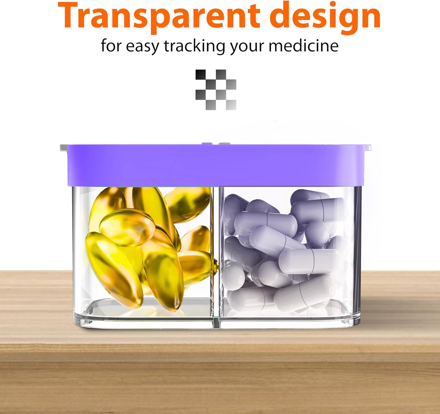 Extra Large Weekly Pill Organizer - XL Vitamin Holder with 7 Detachable AM PM Compartments - Portable Medicine Dispenser for Home and Travel, Big Supplement Container for Weekly or Daily Use, Purple