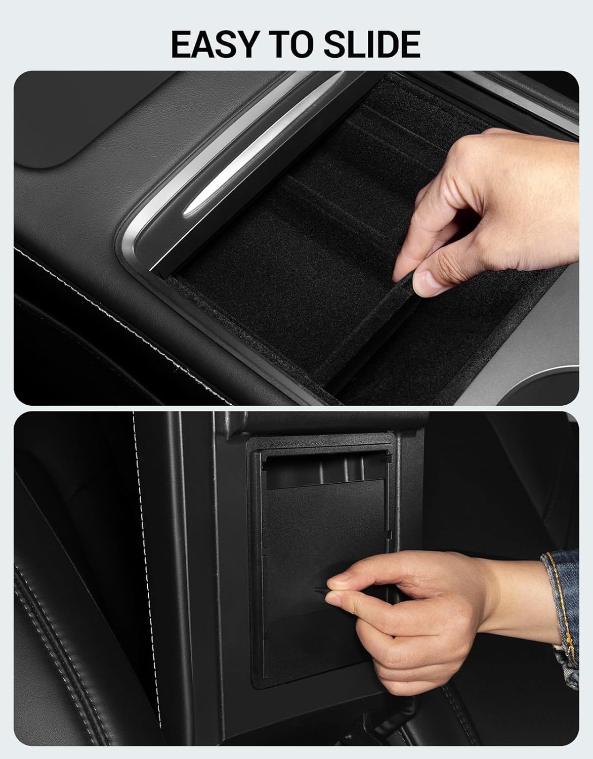 Motrobe 3PCS Tesla Model Y Model 3 Center Console Organizer Tray [Anti-Rattle Flocked] Armrest Hidden Storage Box Model Y 2021-2024 Model 3 2021-2023 Accessories [Not Fit 2024 Model 3 Highland]