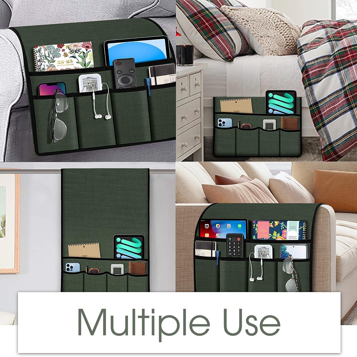 Joywell Armrest Organizer Remote Holder for Recliner Armchair Caddy Couch Sofa Arm Chair Caddie with 6 Pocket Storage for Magazine, Phone, iPad,Olive Green