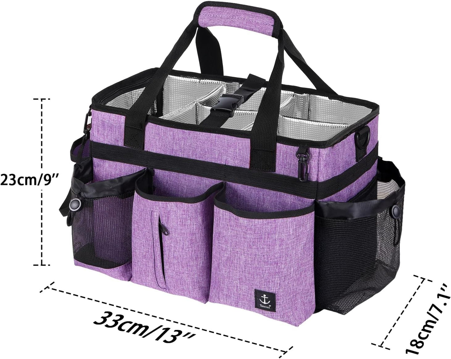 Large Cleaning Caddy Bag Built-in Sturdy Support Board, Cleaning Organizer with Detachable Divider, Cleaning Supply Tote with Adjustable Shoulder Strap&Waist Belt for Cleaners & Housekeeper
