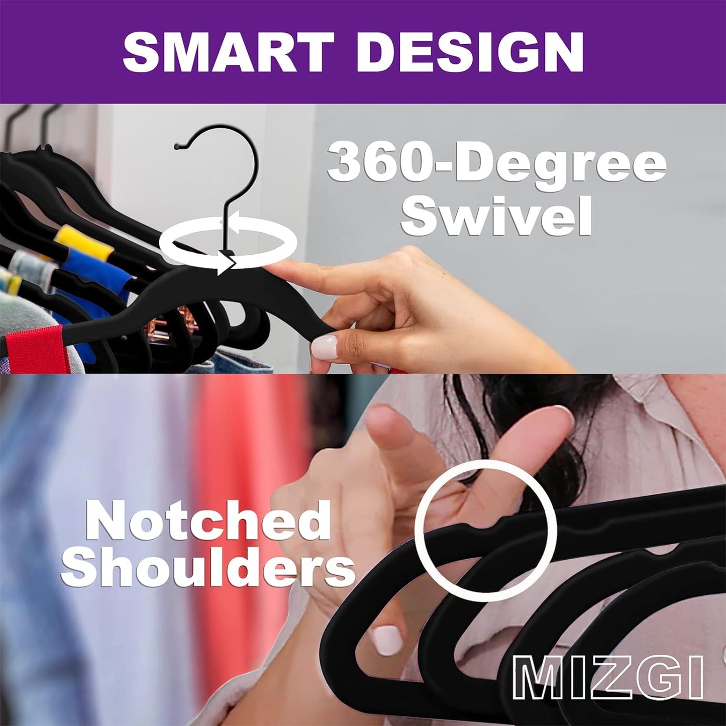 MIZGI Premium Velvet Hangers (60 Pack) Heavy Duty - Non Slip Felt Hangers- Velvet Suit Hanger Black - Black Coated Hooks,Space Saving Clothes Hangers