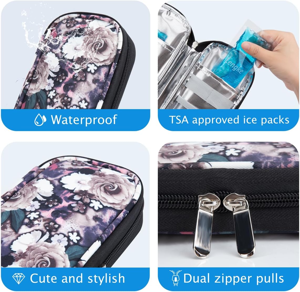 YOUSHARES Insulin Cooler Travel Case - Portable Refrigerated Medicine Case for Insulin Pen, Medication and Diabetic Supplies with 2 TSA Approved Ice Pack