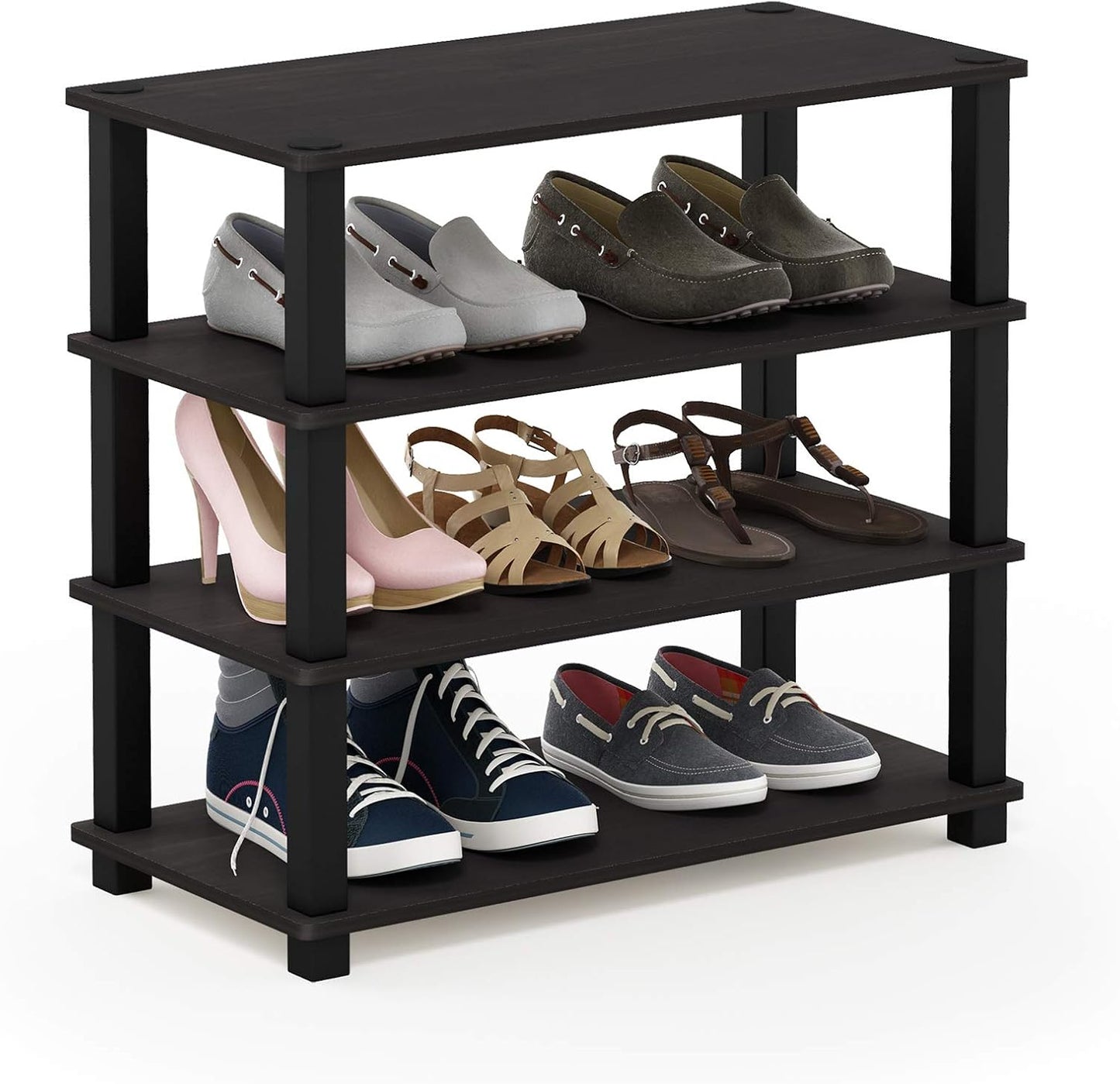 Furinno Turn-S-Tube 4-Tier Shoe Rack, Espresso/Black