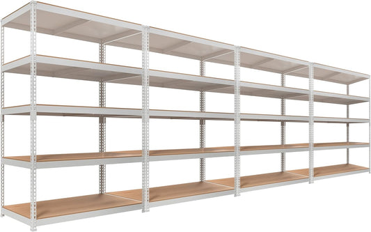 HOMEDANT 5 Tier Storage Shelves Adjustable Laminated Boltless Garage Metal Shelving Unit Heavy Duty Utility Rack Shelf Warehouse Pantry Closet Kitchen (4, (XL Deep) 48.1" W, White)