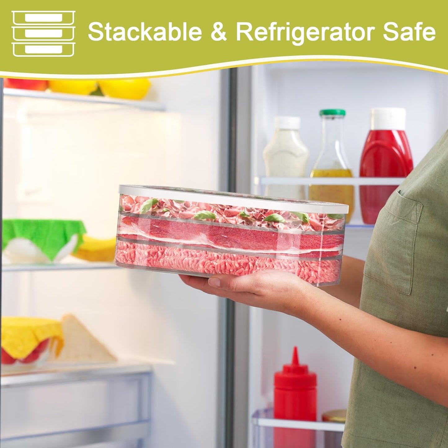 6 Pcs Deli Meat Container for Fridge, Stackable Bacon Lunch Meat Container for Refrigerator, Food Storage Boxes with 2 Lids for Cold Cuts, Cheese, Lunchmeat, Salami, Meal Prep Containers