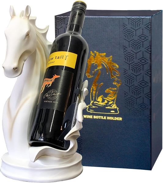 Wine Bottle Holder Wine Racks Tabletop Horse Statue as Home Kitchen Wine Cellar Decorative Storage Organizer, Horse Sculpture Horse Decor Horse Wine Gifts for Women (White)