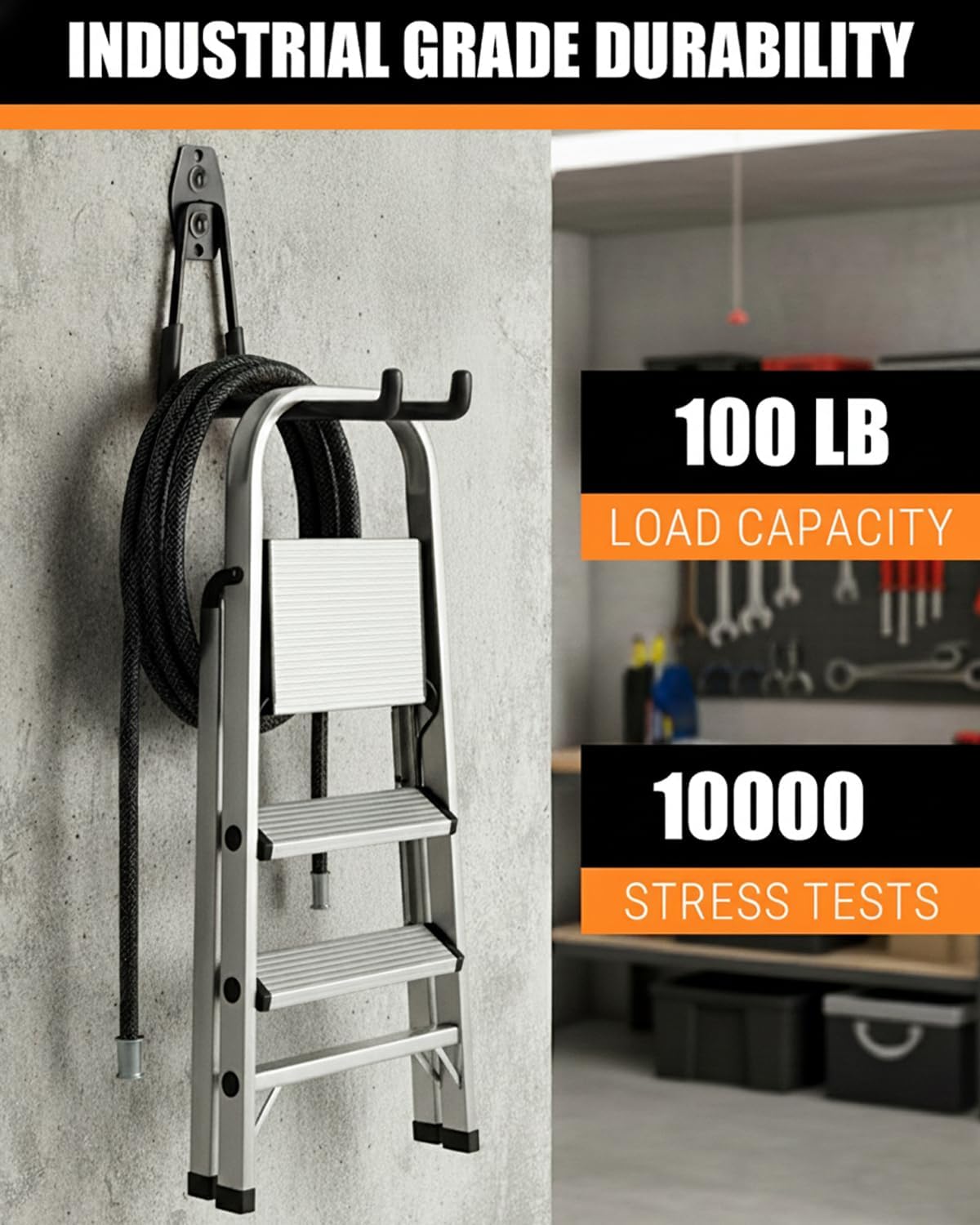 WMK Garage Hooks 4 Pack Wall Storage Hooks Heavy Duty Steel Tool Hangers for Utility Organizer, Wall Mount Holders for Garden Lawn Tools, Ladders, Bike (Black)