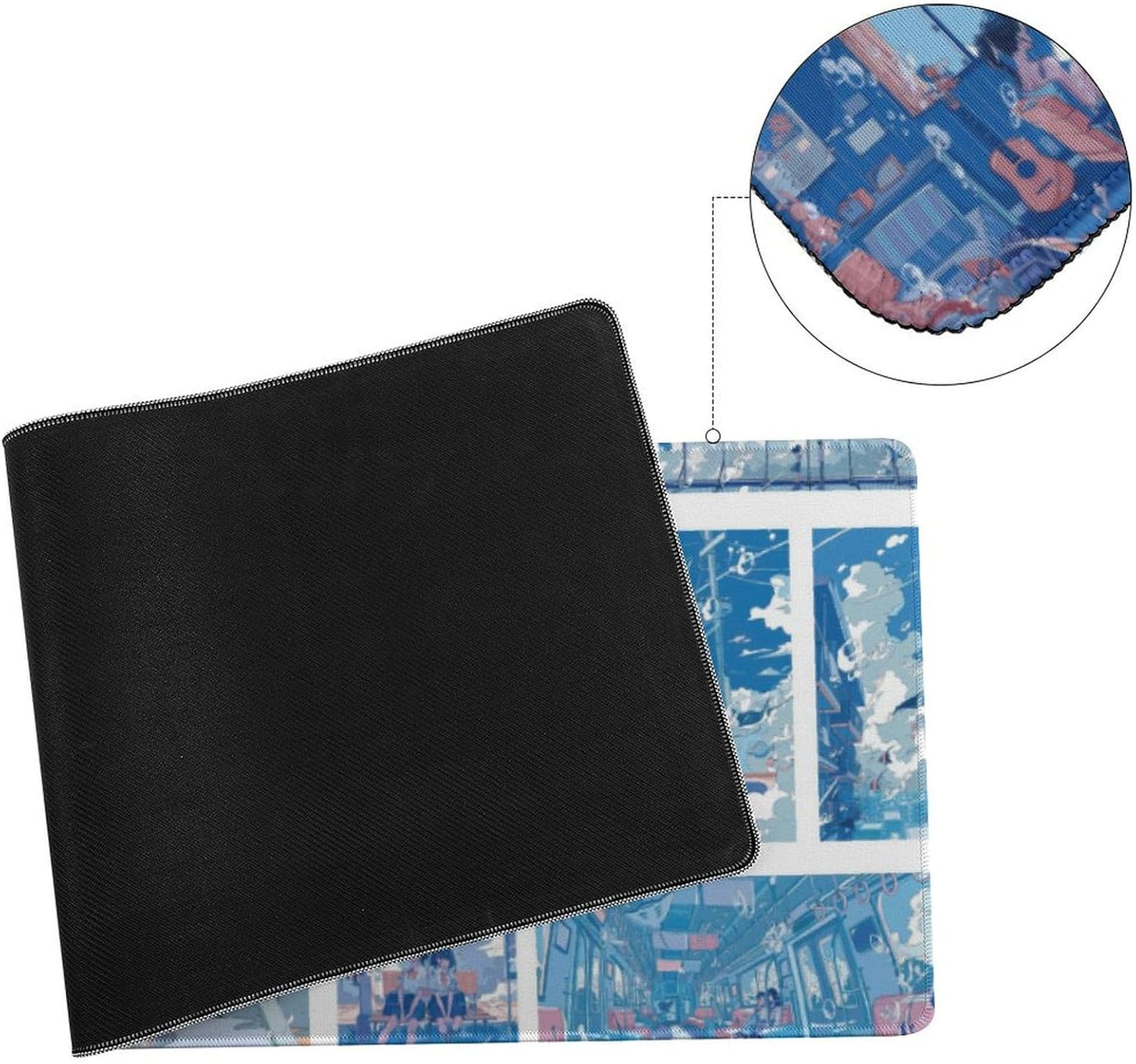 Anime Style Youth Campus Large Mouse Pad, Blue Fantasy Gaming Desk Mat, XL Keyboard Desk Pad Mat for Desktop, 31.5"x11.8" Non-Slip Base Big Mousepad with Stitched Edges
