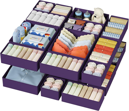 DIMJ Drawer Organizer Clothes - 20 Pack Closet Drawer Organizer Bins for Baby Clothes Storage, Fabric Dresser Organizer for Nursery Bedroom, Foldable Small Drawer Dividers for Underwear Socks