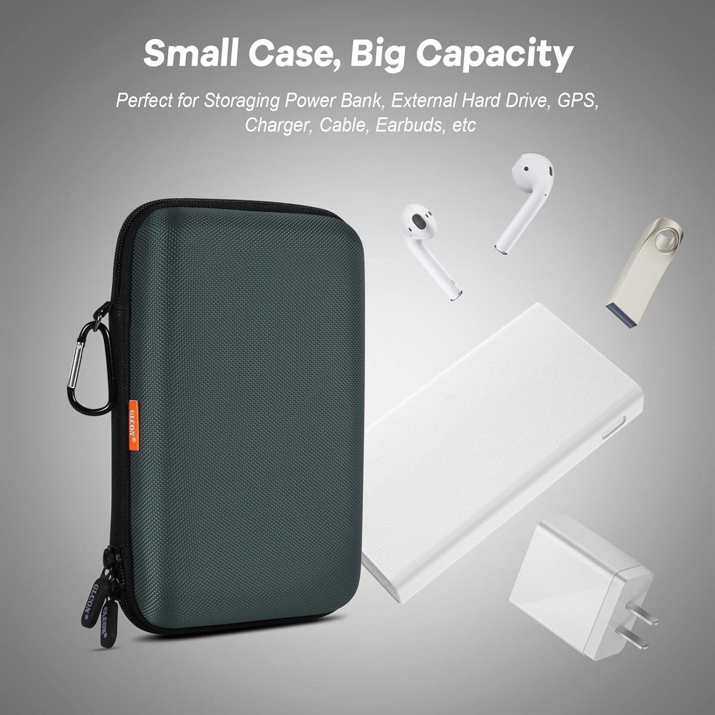 Shockproof Hard Shell Case - Large Electronic Organizer Carrying Case for External Hard Drive, Power Bank, Charger, Battery, GPS, Cell Phone - Portable Storage Pouch Bag Travel Case - Grey Blue