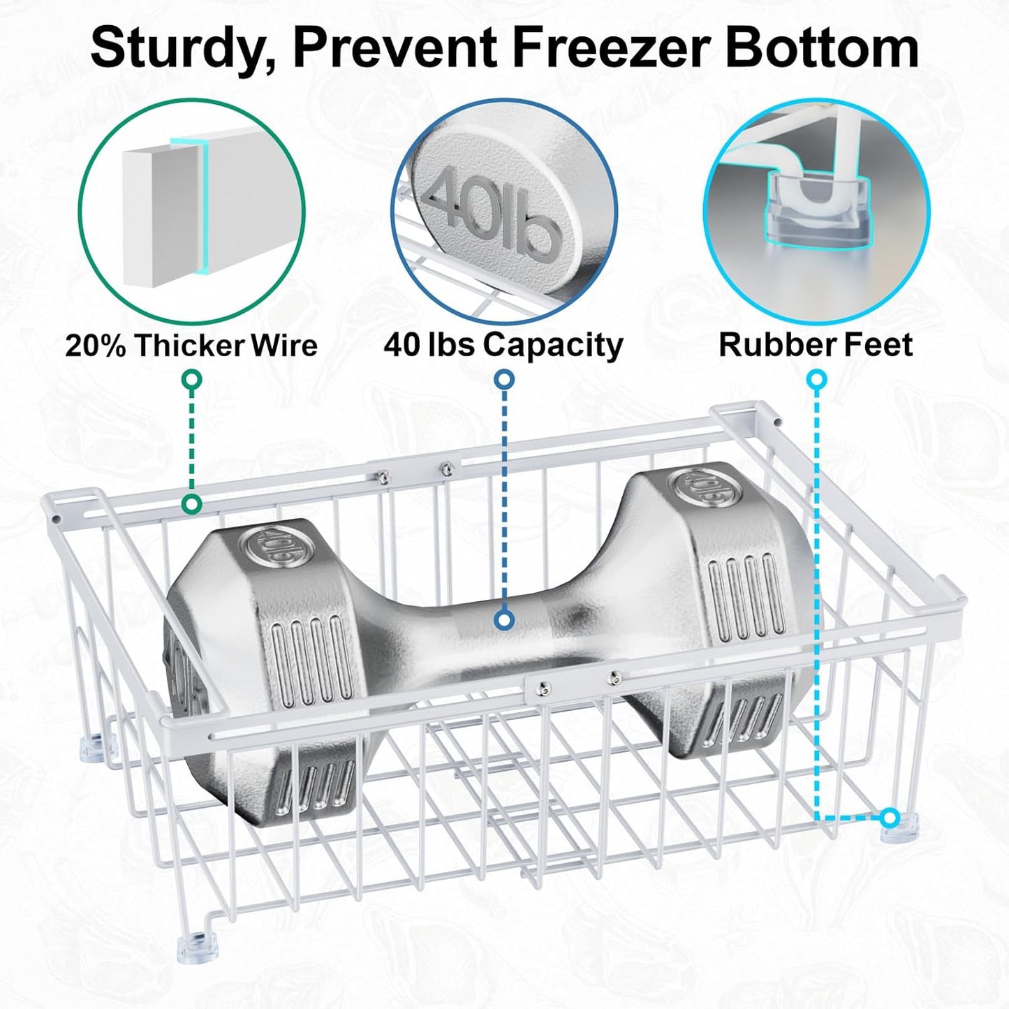 iSPECLE Chest Freezer Organizer - Fit 10 to 20 Cu.FT Freezer, 3 Pack Large Expandable Stackable Deep Freezer Organizer Bins Sort Frozen Food and Easily Get with Handle, Improve Air Circulation,White