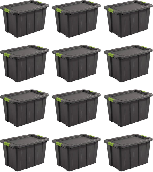 Sterilite 12-Pack Storage Bins with Lids, Heavy Duty Totes, Tuff1, 30 Gallon, Flat Gray