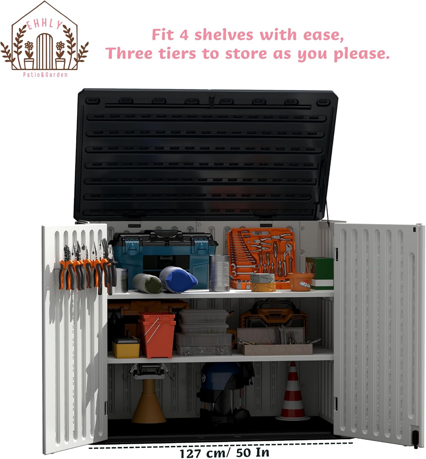 EHHLY 35 Cuft Outdoor Storage Shed Shelf, Outdoor Storage Cabinet Shelves for 4x2.5 Ft Shed, Horizontal Resin Storage Shed Accessories, White