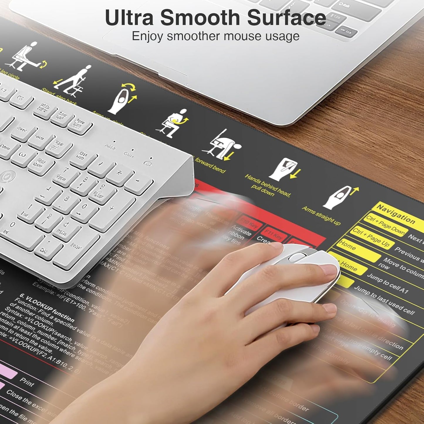 Excel Cheat Sheet Mouse Pad with Wireless Charging, 31.5"x15.8" Extended Excel Shortcuts Desk Pad, Waterproof Ultra-Smooth Keyboard Mat, Non-Slip Base