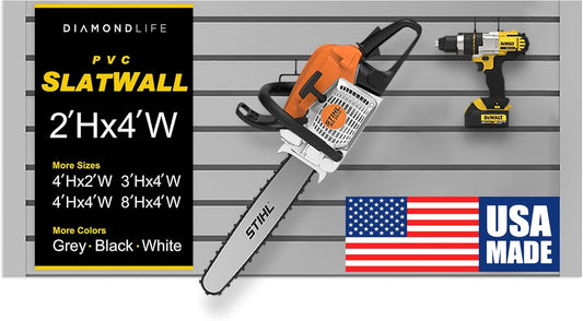 DLDIRECT 24" X 48" - Grey Slatwall Panel Garage Organizer: Heavy Duty Wall Mounted PVC Rack, Interlocking Slat Paneling for Garage Storage, Slotwall Board, Shelves System