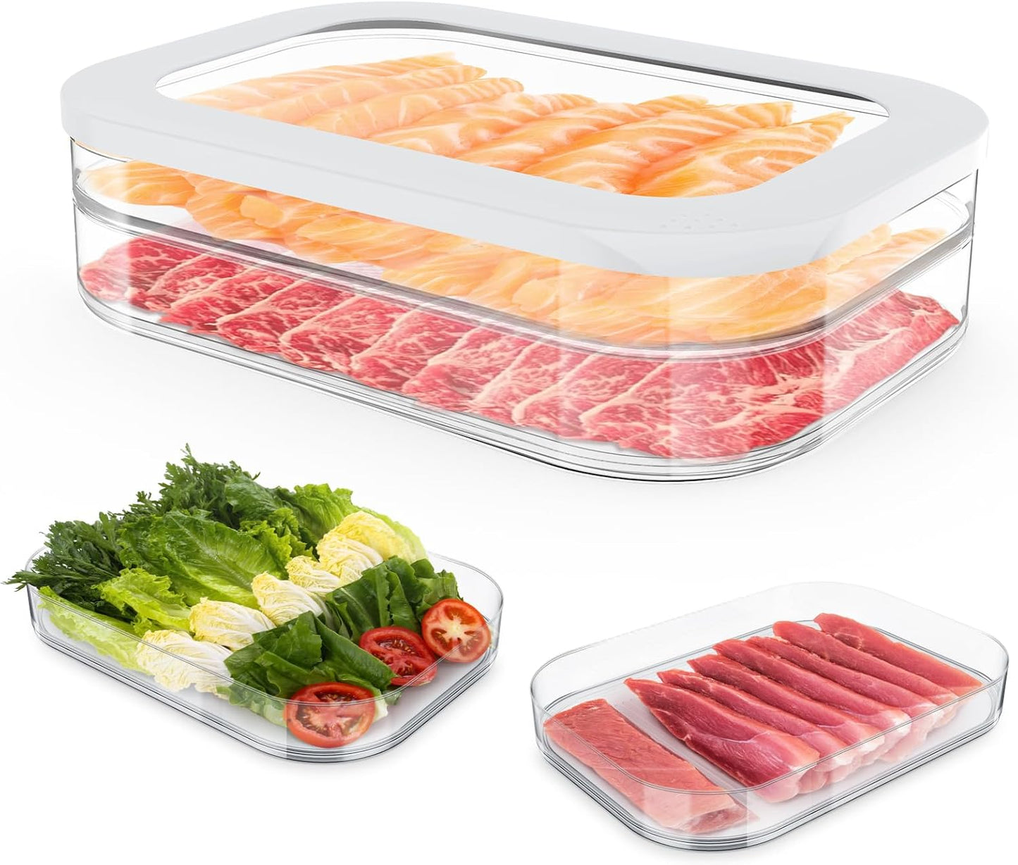 Stackable Deli Meat Container with Drainage Groove and Silicone Lid, Clear Refrigerator Storage Containers for Lunch Meats, Cold Cuts, Bacon, Cheese, BPA Free - 2 Layer