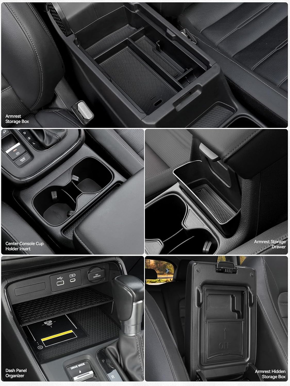 5PCS Center Console Organizer Tray for 2026 2025 2024 2023 Honda CRV Accessories, Armrest Storage Box and Drawer, Armrest Hidden Storage Box, Dashboard Organizer Tray and Cup Holder for Honda CRV