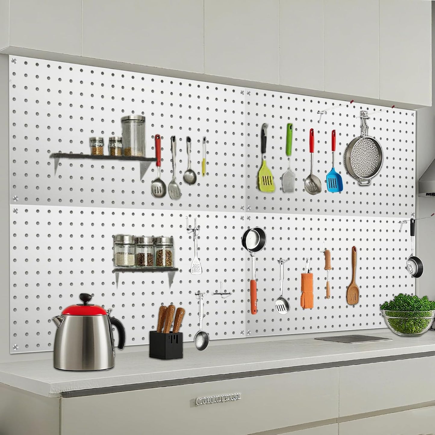 Pegboard Wall Organizer 4 PCS 24" x 12" Silvery Peg Board Metal Pegboard Panels for Garage Tool Storage