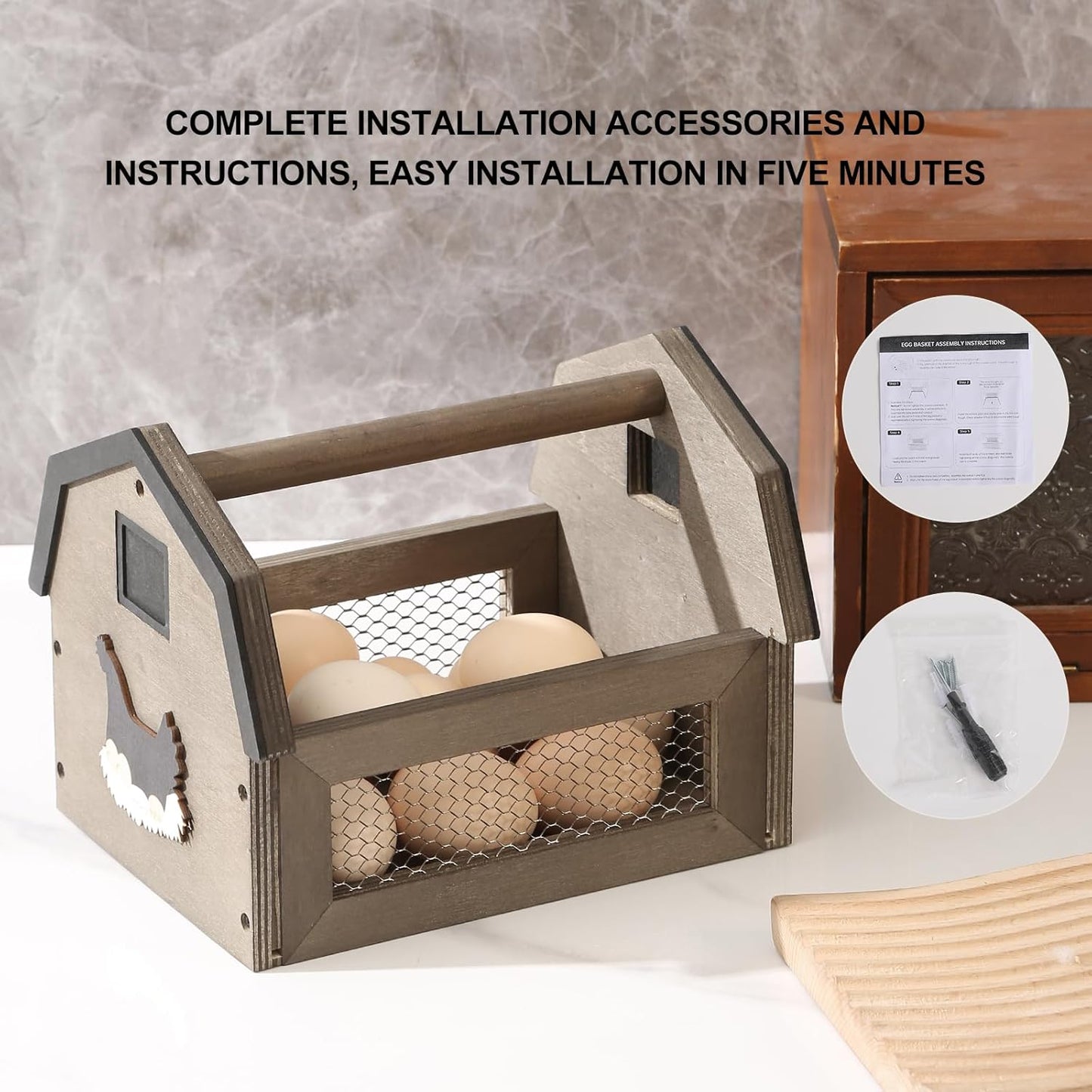 Egg Basket for Gathering Fresh Eggs, Farmhouse Egg Collecting Basket, Wood Chicken Egg Basket, Egg Basket Countertop. （Gray Medium） ZSHLXM