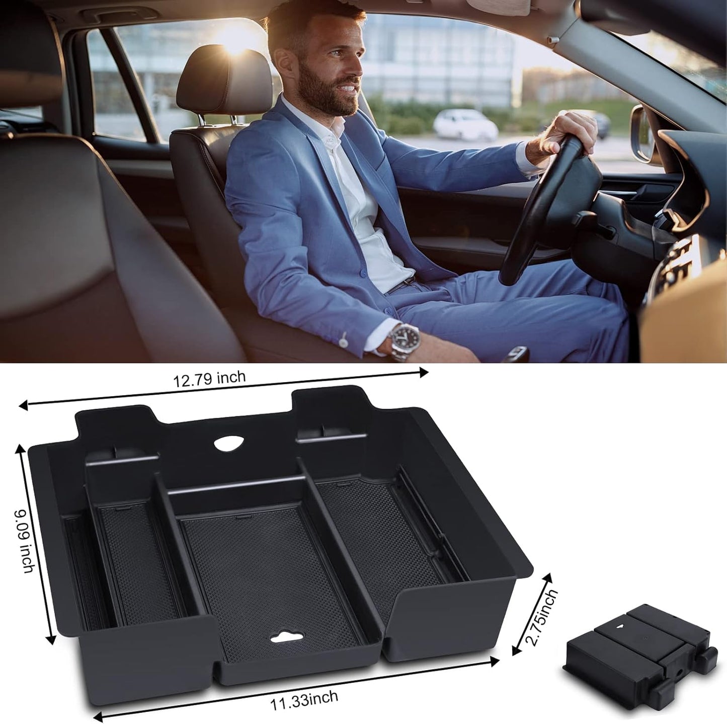 Center Console Organizer Compatible with 2019-2022 GMC Sierra/Chevy Silverado 1500 and 2020 2021-2023 Sierra/Silverado 2500HD/3500HD Accessories, Armrest Tray (Full Console w/Bucket Seats ONLY)