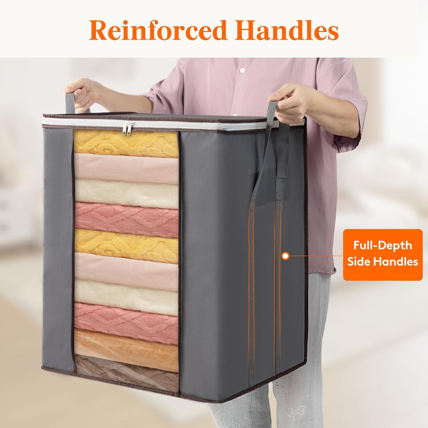 Lifewit Extra Large Blanket Comforter Storage Bags with Reinforced Handles for Bedding, Sheet, Foldable Clothes Storage Containers for King Size Quit, 120L Linen Moving Bag 6 Pack