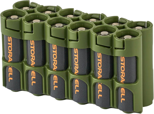 AA Battery Storage Caddy by Storacell, Military Green, Holds 12 Batteries (Not included)