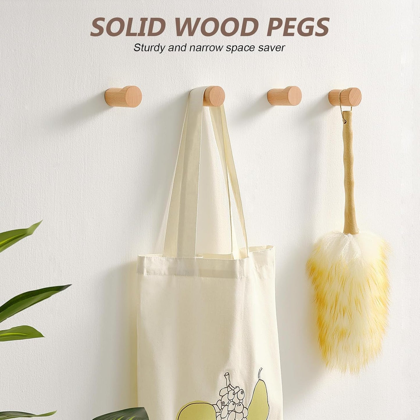 Wooden Wall Hooks 4 Pack, Modern Decorative Coat Hook Wall-Mount, Handmade Rustic Hat Hooks, Entryway Wall Hangers for Hanging Coats Hats Backpack, Bathroom Wood Towel Rack (Natural)
