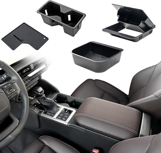 ELECFRESH 4PCS Center Console Organizer Tray for 2024 2025 Toyota Land Cruiser 250 Accessories, Armrest Storage Box Armrest Hidden Storage Box Cup Holder