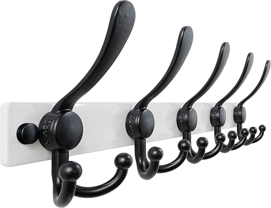 Dseap Coat Rack Wall Mount 2.0 Pro: Heavy Duty 300% Thicker, 16" Stud Mount, Stainless Steel Wall Coat Hooks Hanger for Clothes Jackets Hats Entryway Closet, MaxStrong Series, White & Black