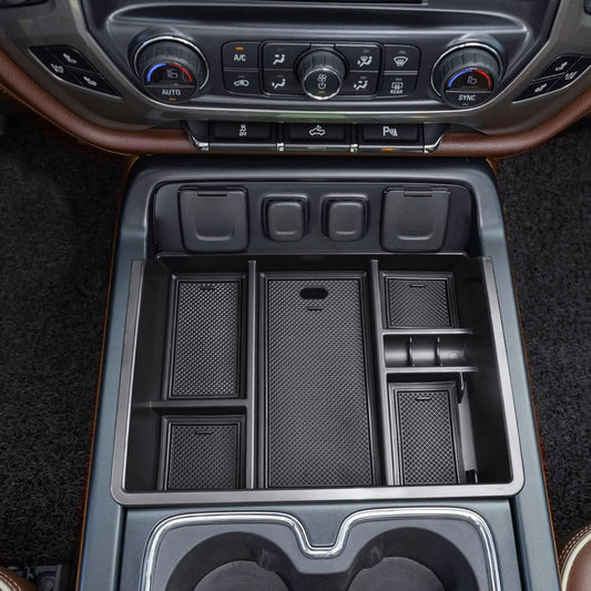 EDBETOS Center Console Organizer Tray Compatible with 2014-2018 Chevy Silverado/GMC Sierra 1500 Accessories 2015-2019 Silverado/Sierra 2500HD/3500HD Compartment Storage,Full Console w/Bucket Seat ONLY