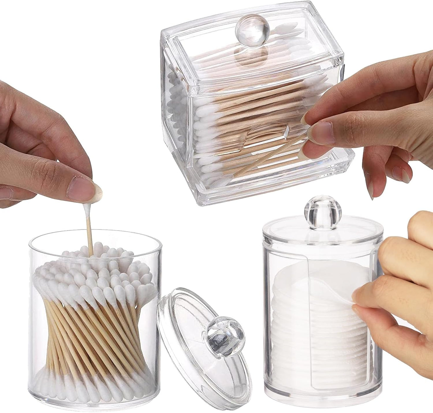Tbestmax Bathroom Organizer Accessories Set-10 OZ,7 OZ Qtips Holder Storage with Lids, Cotton Ball/Swabs Dispenser, Apothecary Container Jar 4 Pcs