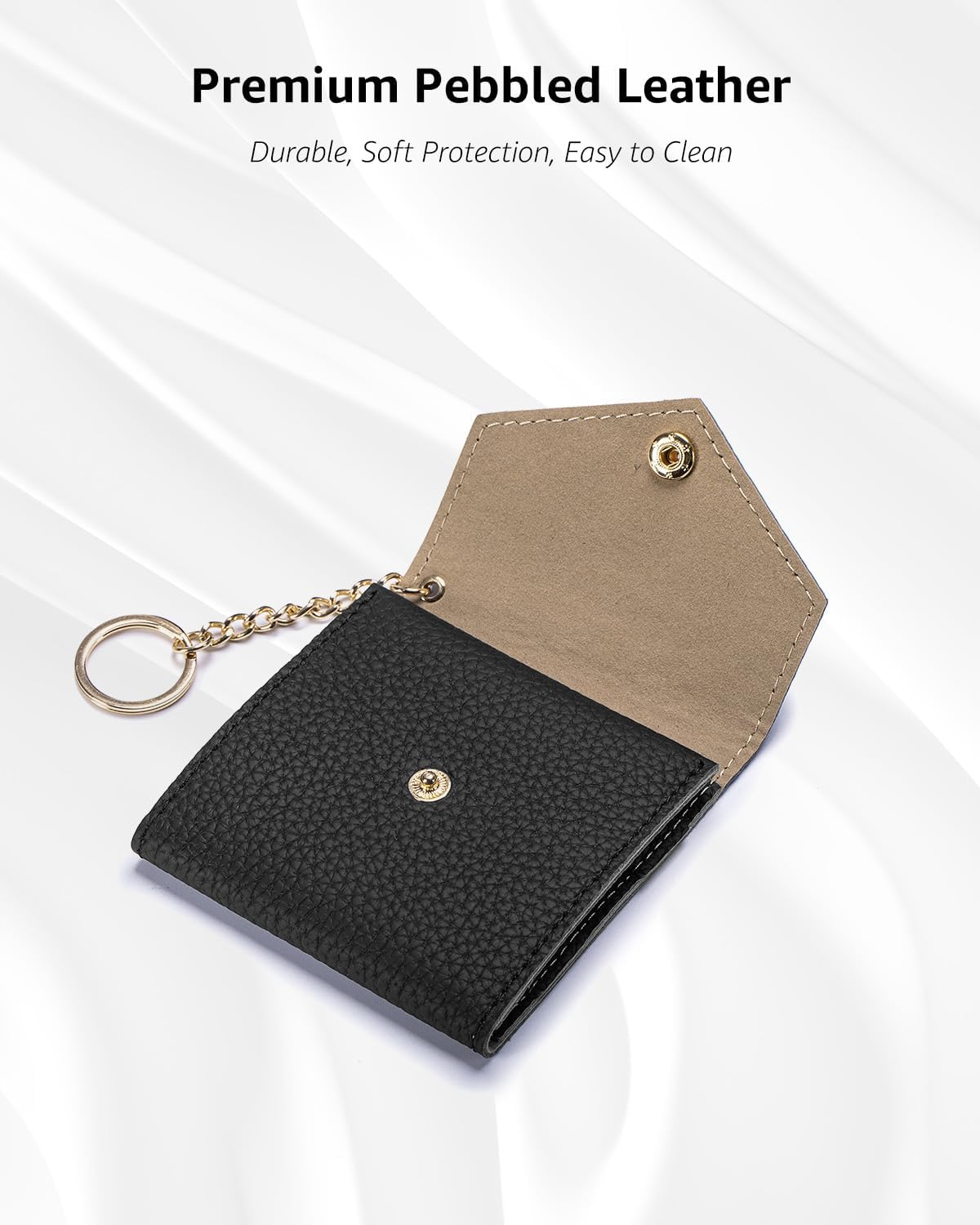 Small Travel Jewelry Organizer Case for Women, Genuine Leather Mini Jewelry Roll with Keychain, Portable Earring Ring Necklace Storage Pouch for Short Trips & Daily Use