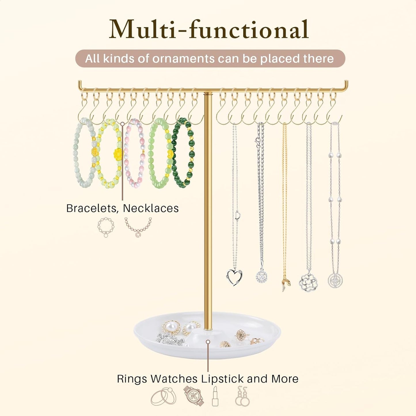 OAOLEER Bracelet Holder Display, Gold Jewelry Holder with 20 Movable Hooks Bracelet Stand Organizer, Jewelry Display Stand for Necklaces Bangles
