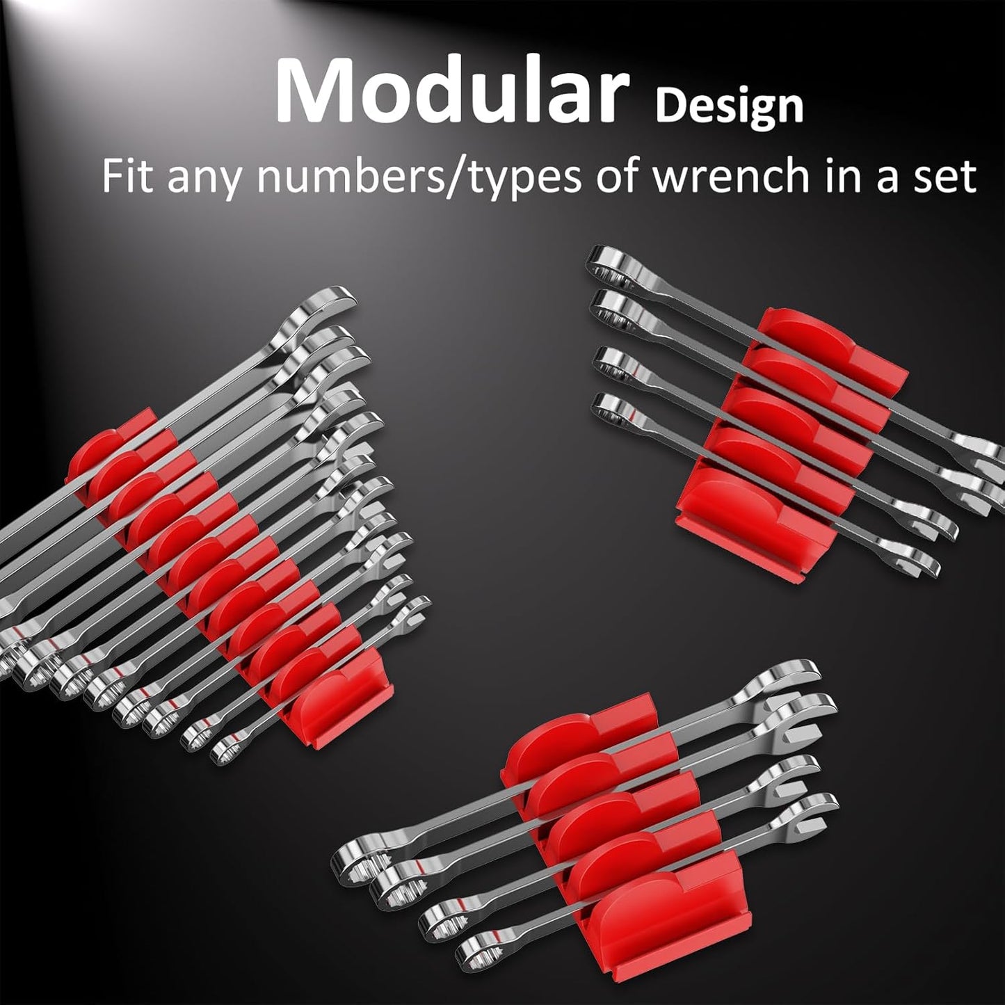 48 pcs Magnetic Modular Wrench Organizers for Tool Drawers - Wrench Rack with Metric&SAE Labels, Perfect Tool Storage Holder with Magnet. Gift for father, brother and boyfriend (Red with magnets)