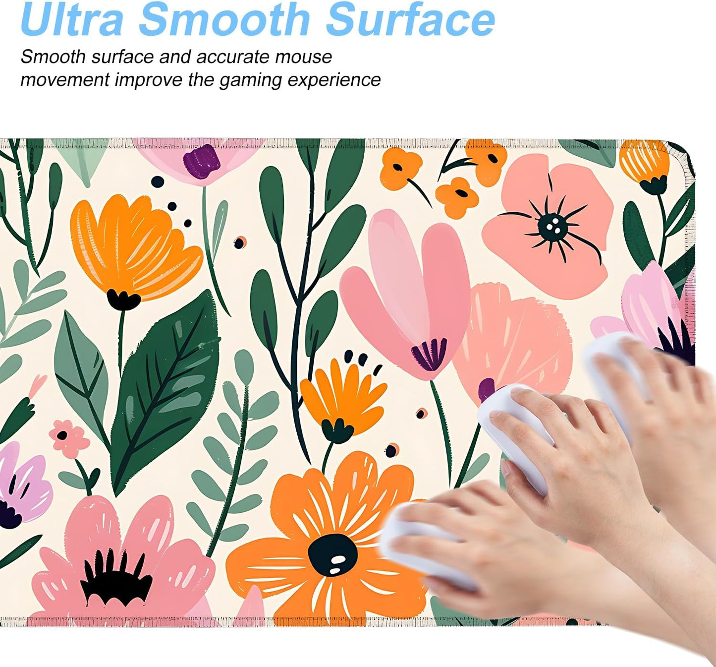 Floral Mouse Pad XXL – Large Extended Desk Mat with Cute Hand-Drawn Flowers,Non-Slip Mousepad for Office, School, Workstation, Gift for Women & Teens, 31.5 x 11.8 in